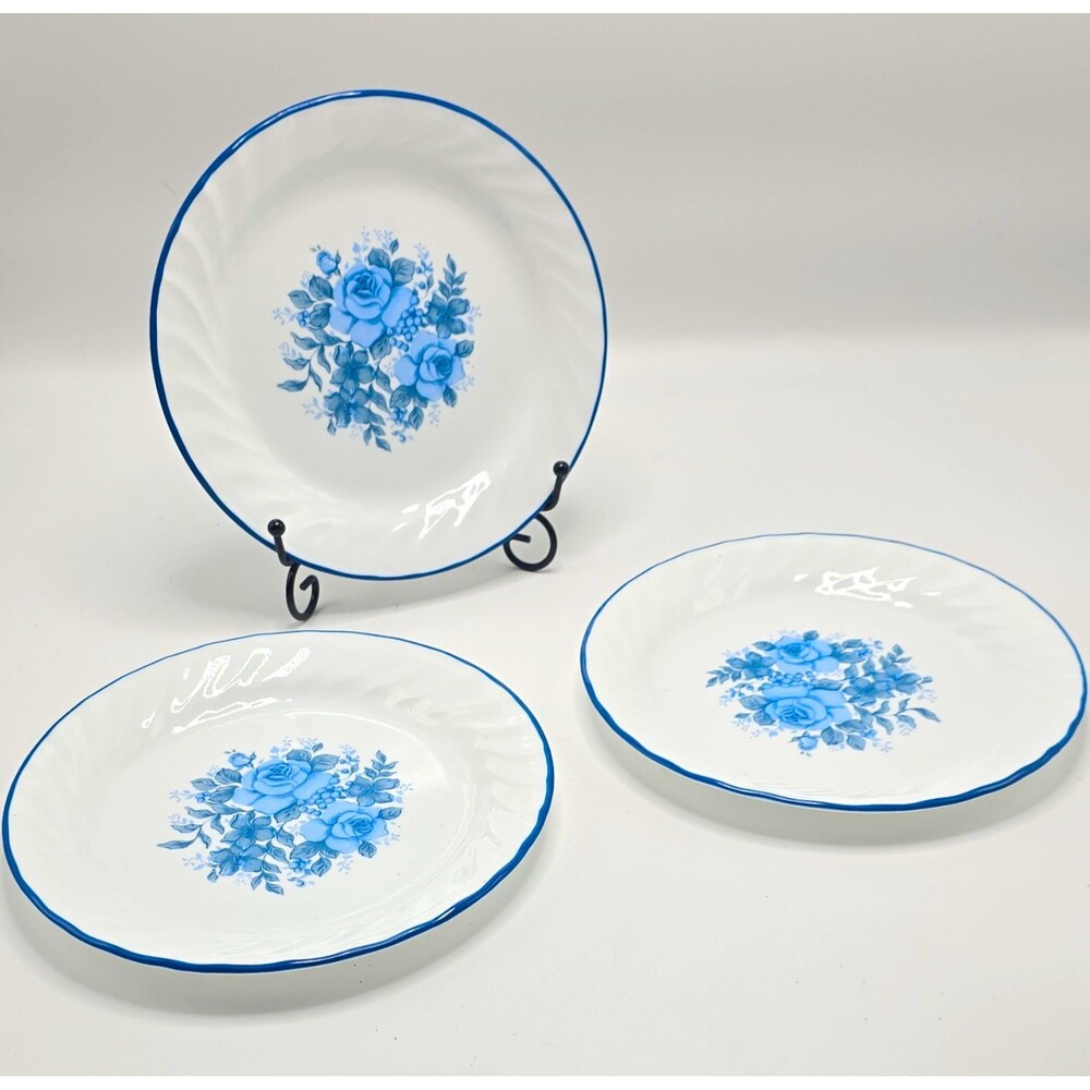 Set of 3 Vintage Corelle Blue Velvet 7.25" Salad Plate Corning Blue Rose